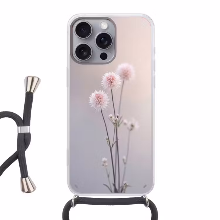 Bloemen - Bollen - Roze Hoesje iPhone 16 Pro Max met koord klein -3d