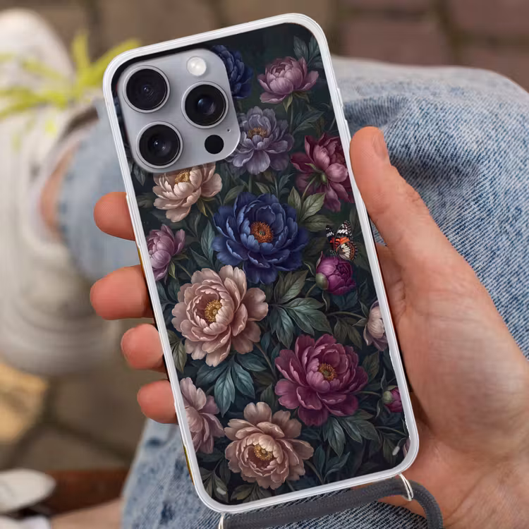 Bloemen - Vlinder - Natuur - Modern - Paars Hoesje iPhone 16 Pro Max met koord klein -sfeer3