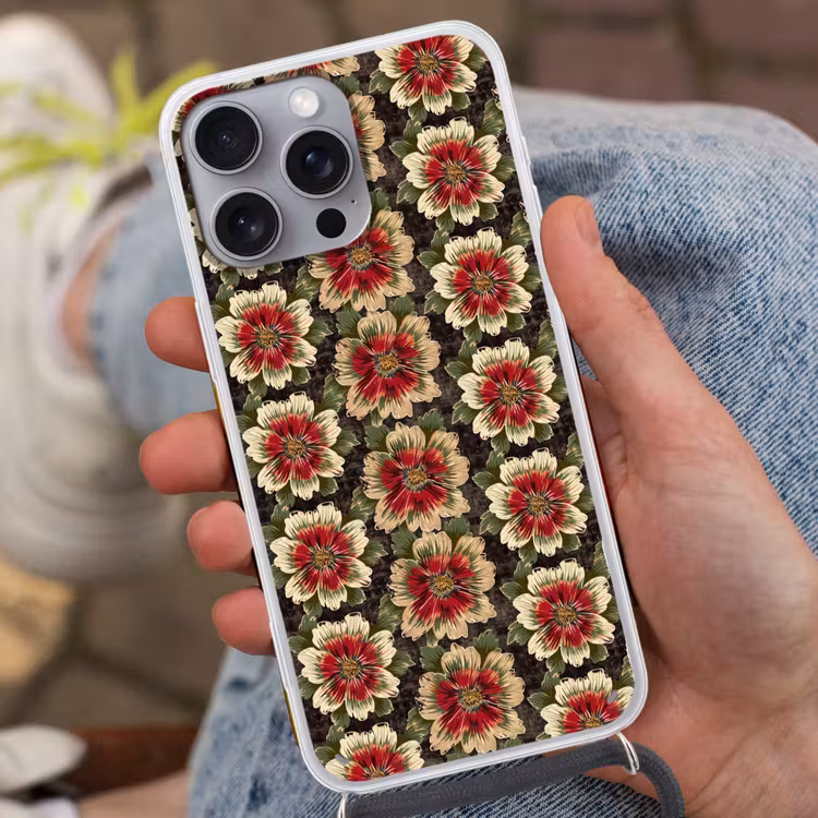 Bloemen - Klassiek - Patroon - Rood Hoesje iPhone 16 Pro Max met koord klein 804 -sfeer3