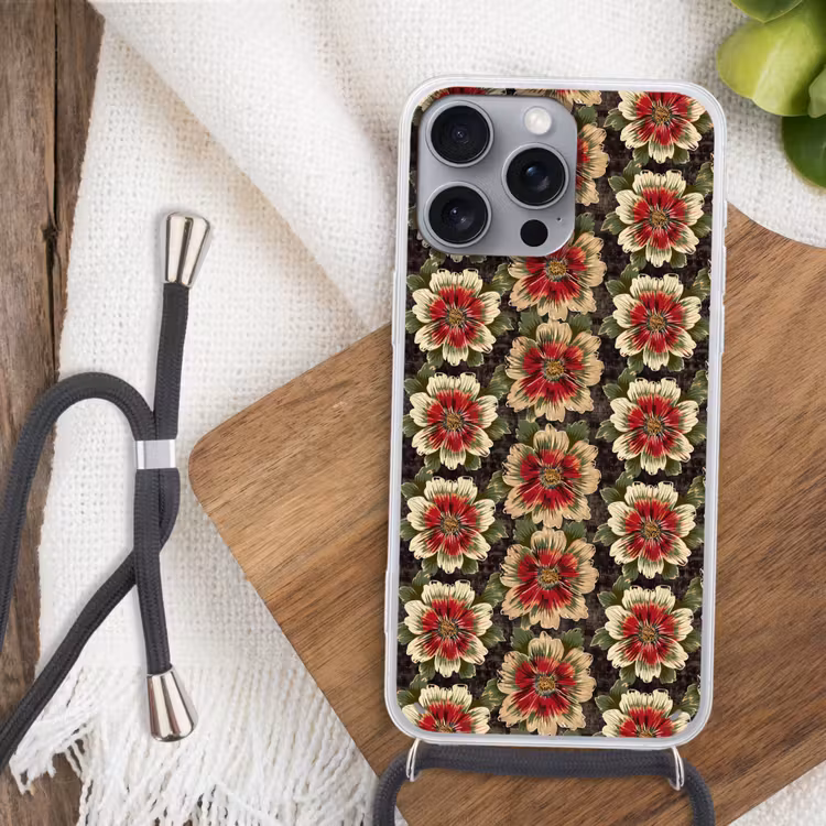 Bloemen - Klassiek - Patroon - Rood Hoesje iPhone 16 Pro Max met koord klein 804 -sfeer4