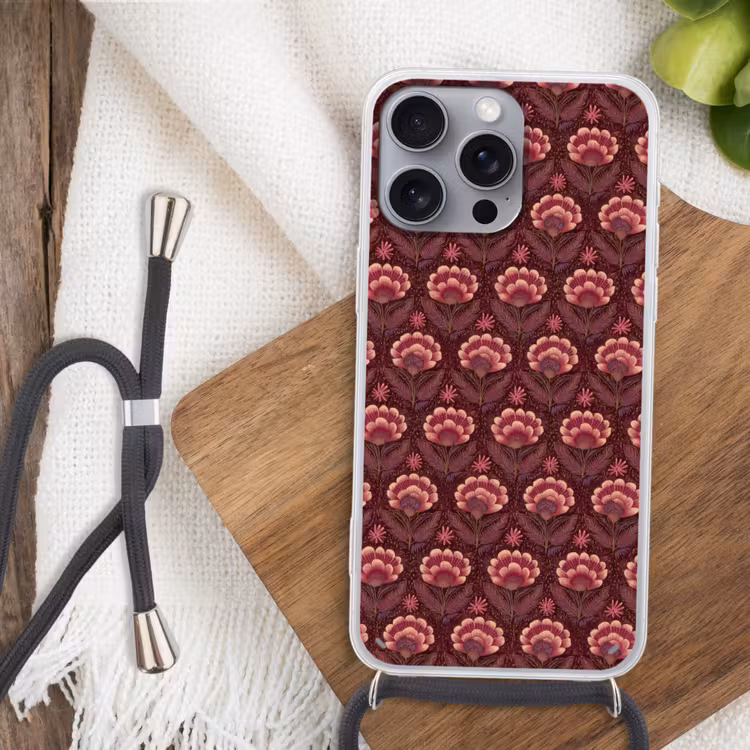 Bloemen - Waaier - Paars Hoesje iPhone 16 Pro Max met koord klein 804 -sfeer4