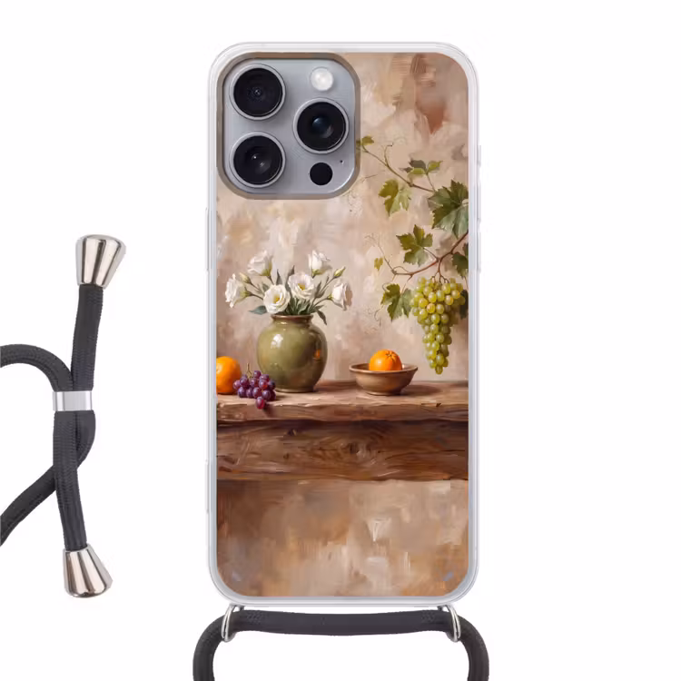 Phone case crossbody - Flowers - Fruit - Still Life - Bloemen - Fruit - Stilleven Hoesje iPhone 16 Pro Max met koord klein