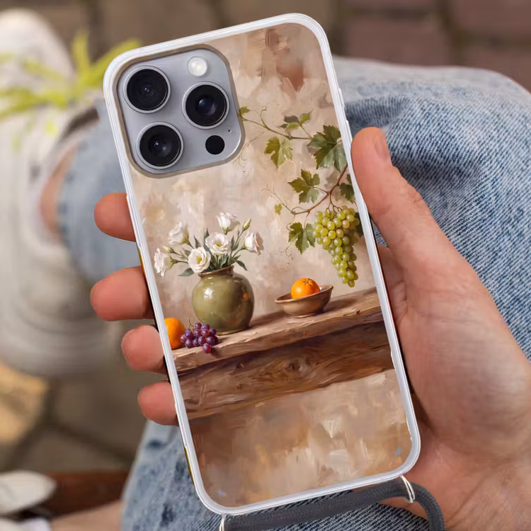 Phone case crossbody - Flowers - Fruit - Still Life - Bloemen - Fruit - Stilleven Hoesje iPhone 16 Pro Max met koord klein