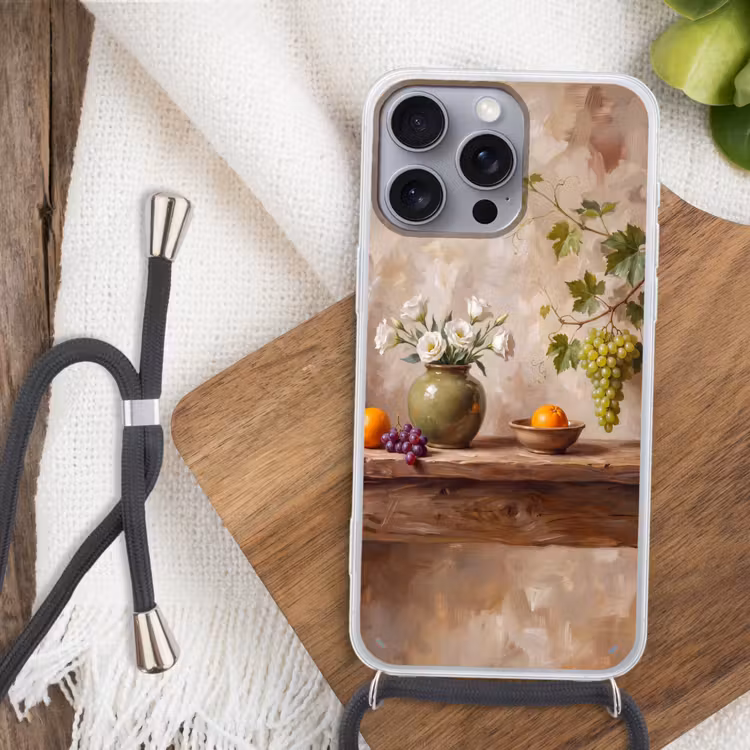 Phone case crossbody - Flowers - Fruit - Still Life - Bloemen - Fruit - Stilleven Hoesje iPhone 16 Pro Max met koord klein