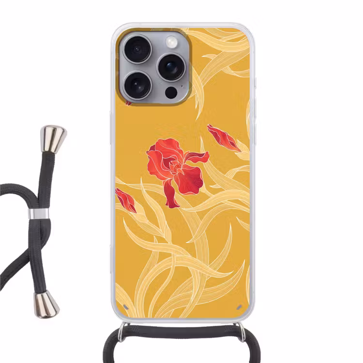 Phone case crossbody - Flowers - Illustration - Red - Bloemen - Illustratie - Rood Hoesje iPhone 16 Pro Max met koord klein