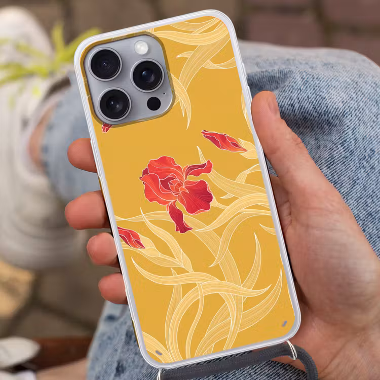 Phone case crossbody - Flowers - Illustration - Red - Bloemen - Illustratie - Rood Hoesje iPhone 16 Pro Max met koord klein