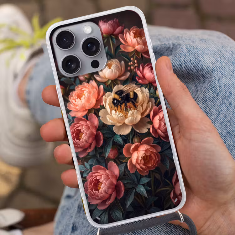 Bloemen - Insect - Natuur - Roze Hoesje iPhone 16 Pro Max met koord klein -sfeer3