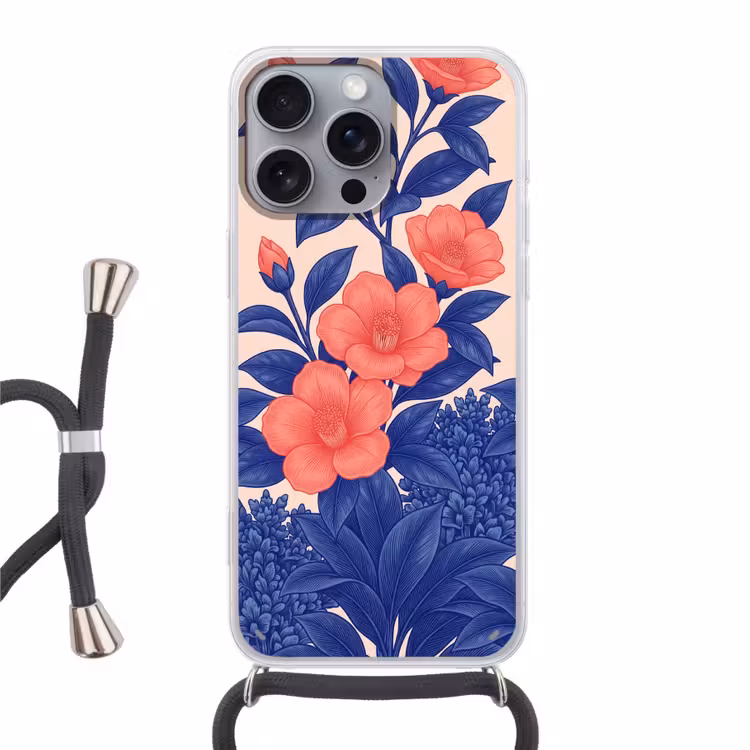 Phone case crossbody - Flowers - Leaves - Botanical - Bloemen - Bladeren - Botanisch Hoesje iPhone 16 Pro Max met koord klein