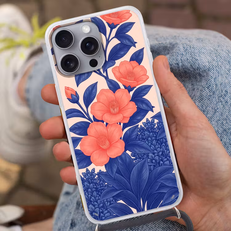 Phone case crossbody - Flowers - Leaves - Botanical - Bloemen - Bladeren - Botanisch Hoesje iPhone 16 Pro Max met koord klein