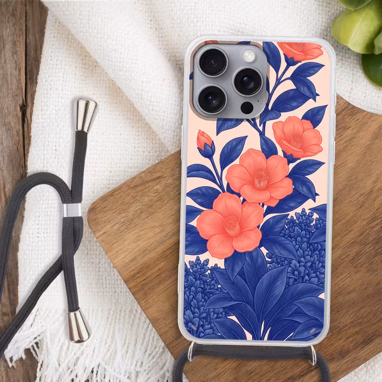 Phone case crossbody - Flowers - Leaves - Botanical - Bloemen - Bladeren - Botanisch Hoesje iPhone 16 Pro Max met koord klein