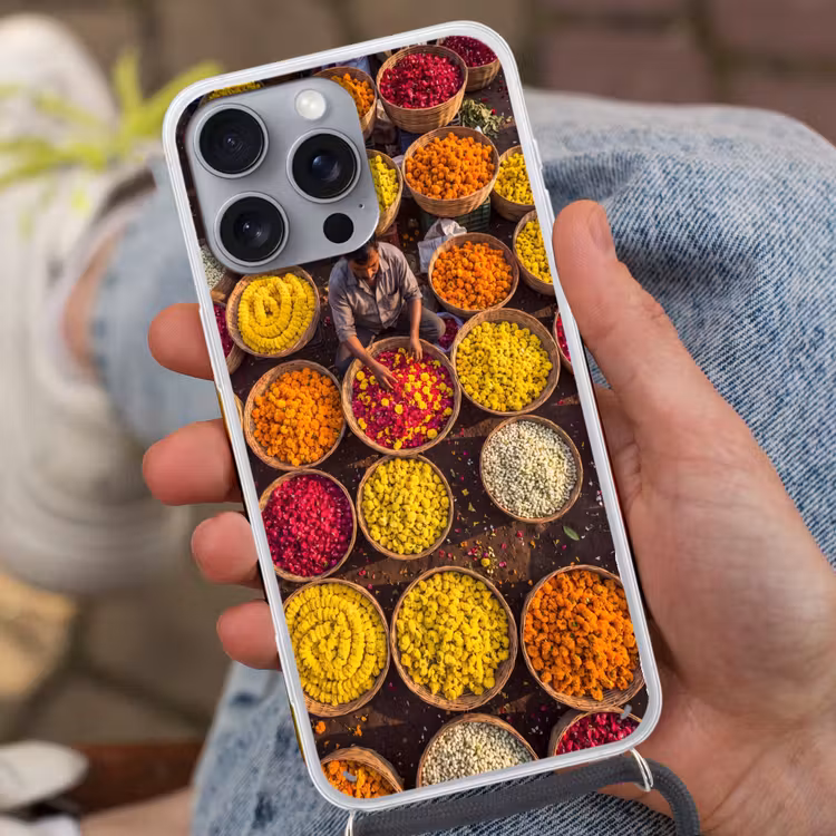 Phone case crossbody - Flowers - Market - Colorful - Bloemen - Markt - Kleurrijk Hoesje iPhone 16 Pro Max met koord klein