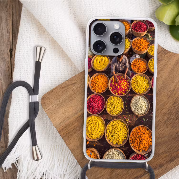 Phone case crossbody - Flowers - Market - Colorful - Bloemen - Markt - Kleurrijk Hoesje iPhone 16 Pro Max met koord klein