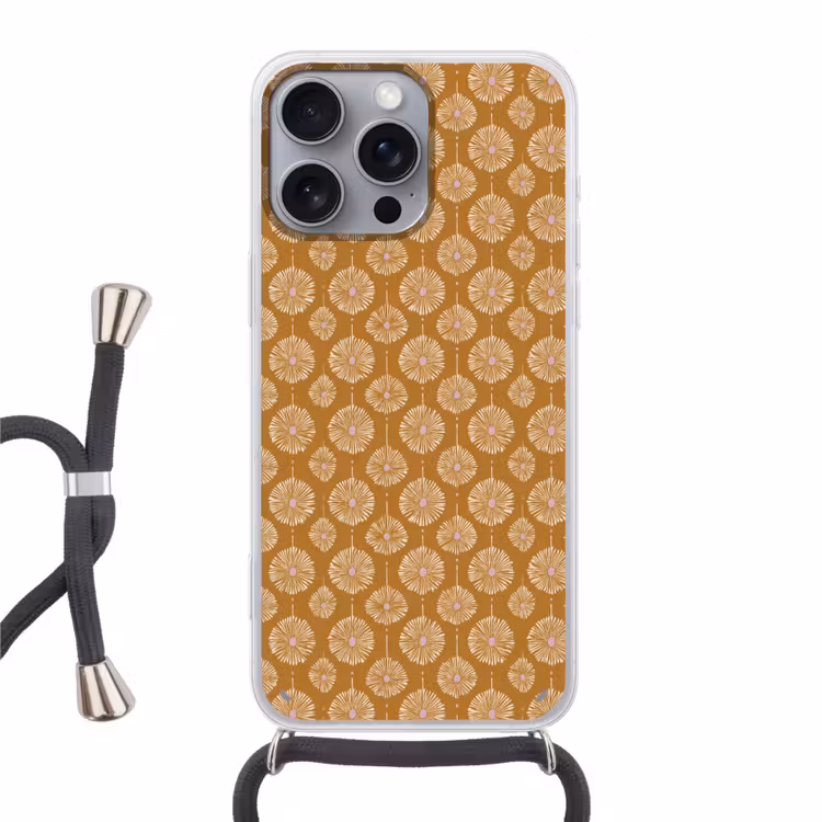 Bloemen - Modern - Oker Hoesje iPhone 16 Pro Max met koord klein 804 -3d
