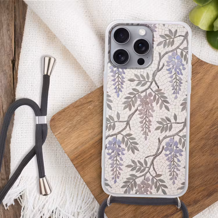 Bloemen - Mozaïek - Natuur - Patroon - Paars Hoesje iPhone 16 Pro Max met koord klein -sfeer4