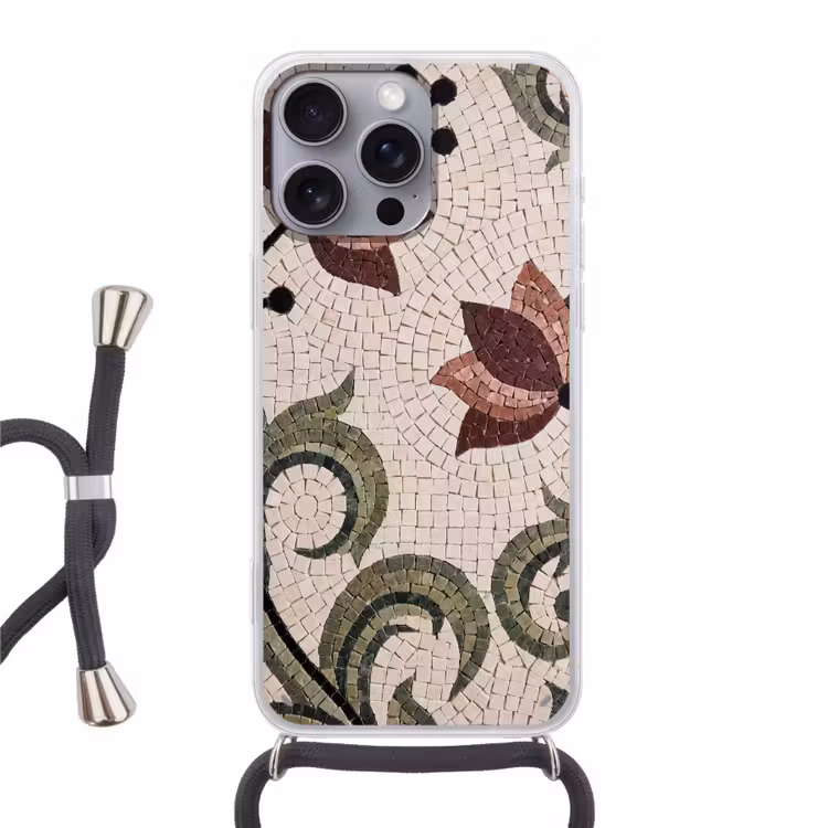 Bloemen - Mozaïek - Patroon - Abstract - Groen Hoesje iPhone 16 Pro Max met koord klein -3d