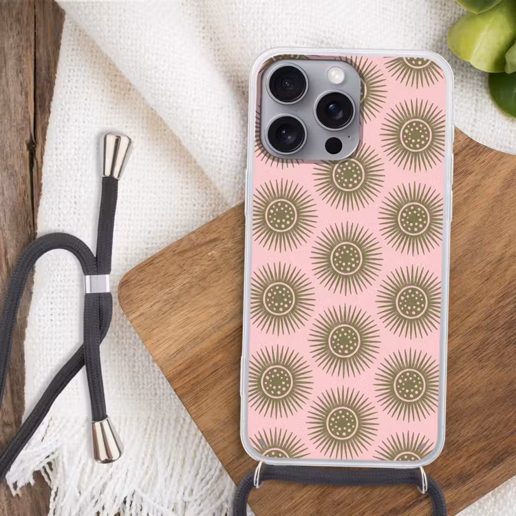 Bloemen - Patroon - Abstract - Roze - Groen Hoesje iPhone 16 Pro Max met koord klein -sfeer4
