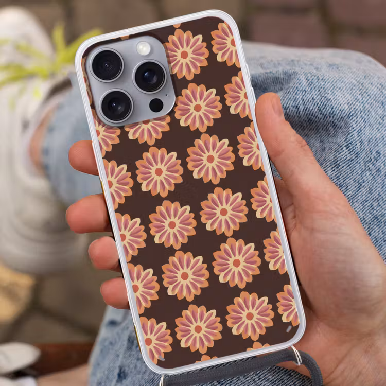 Bloemen - Patroon - Bruin Hoesje iPhone 16 Pro Max met koord klein 804 -sfeer3