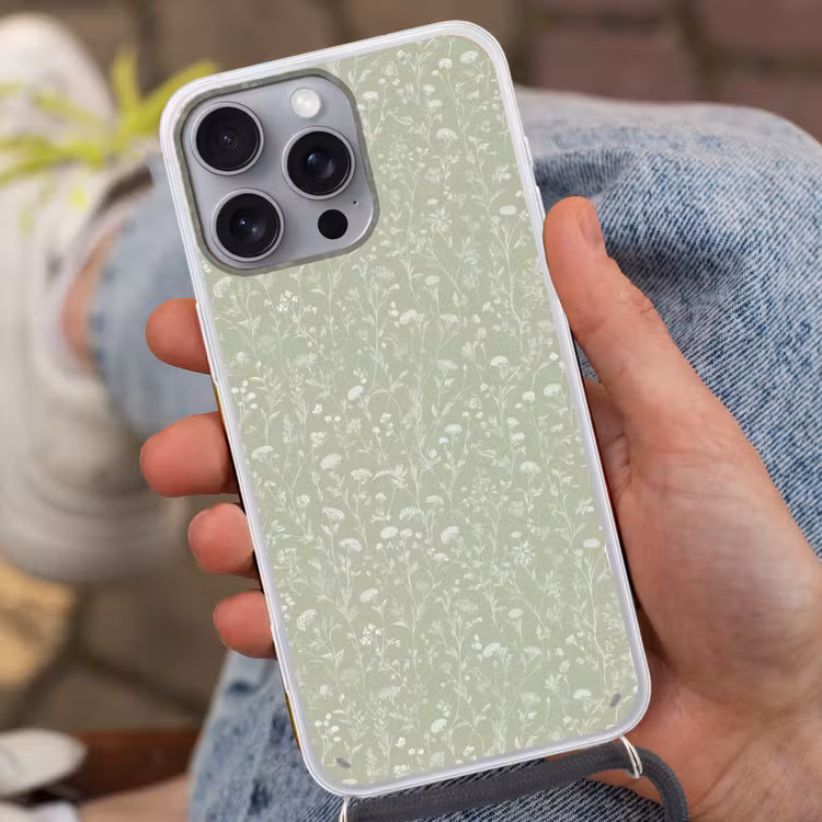 Bloemen - Patroon - Groen Hoesje iPhone 16 Pro Max met koord klein 804 -sfeer3