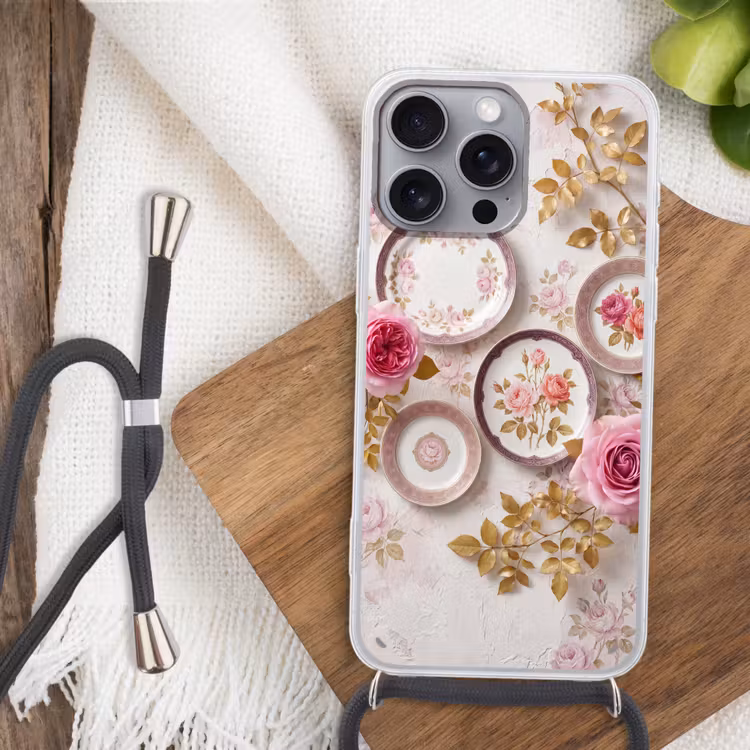 Bloemen - Patroon - Vintage - Roze - Decoratie Hoesje iPhone 16 Pro Max met koord klein -sfeer4