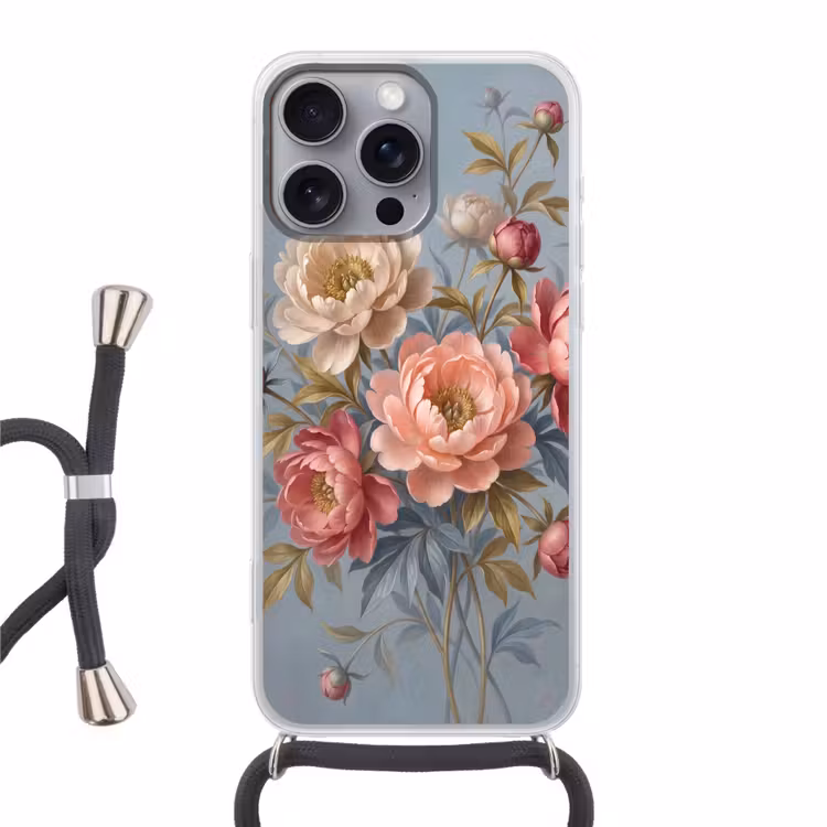 Bloemen - Roze - Beige - Modern - Natuur Hoesje iPhone 16 Pro Max met koord klein -3d