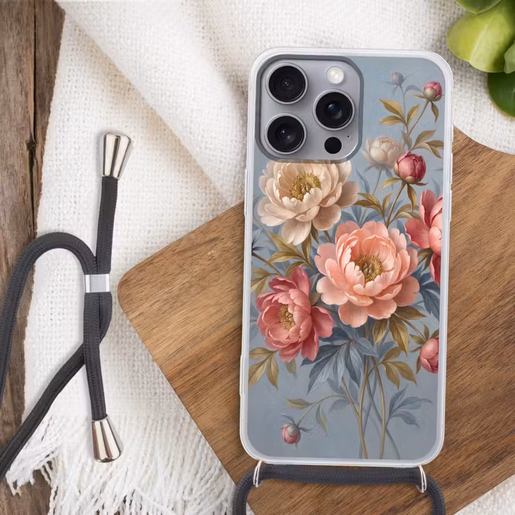 Bloemen - Roze - Beige - Modern - Natuur Hoesje iPhone 16 Pro Max met koord klein -sfeer4