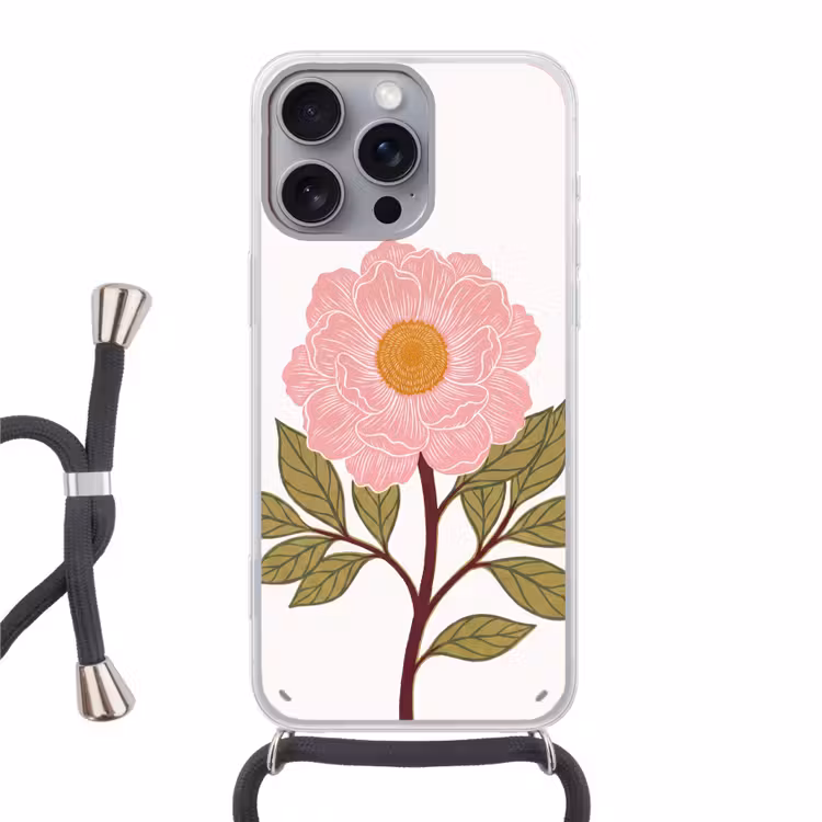 Phone case crossbody - Flowers - Pink - Illustration - Bloemen - Roze - Illustratie Hoesje iPhone 16 Pro Max met koord klein