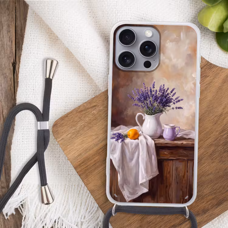 Phone case crossbody - Flowers - Still Life - Purple - Bloemen - Stilleven - Paars Hoesje iPhone 16 Pro Max met koord klein