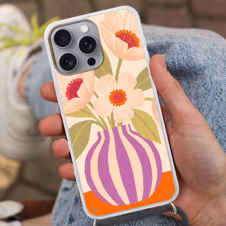 Bloemen - Vaas - Abstract - Paars - Oranje Hoesje iPhone 16 Pro Max met koord klein -sfeer3