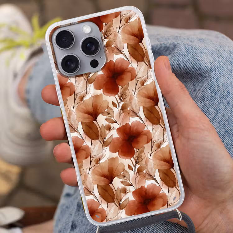 Bloemen - Aquarel - Botanisch - Terracotta Hoesje iPhone 16 Pro Max met koord klein 804 -sfeer3