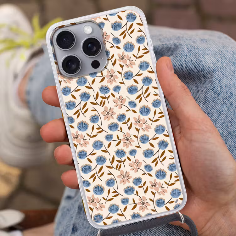 Bloemen - Wild - Blauw Hoesje iPhone 16 Pro Max met koord klein 804 -sfeer3