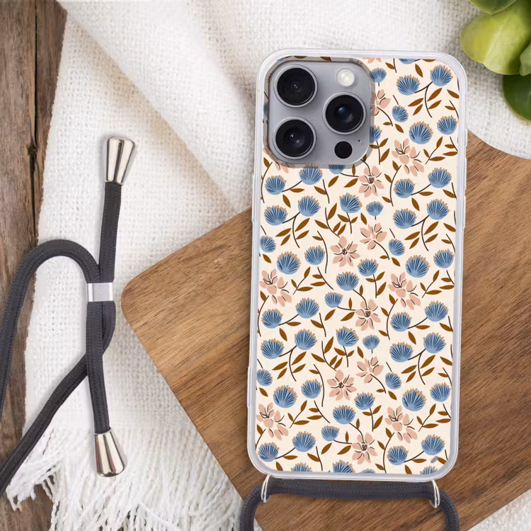 Bloemen - Wild - Blauw Hoesje iPhone 16 Pro Max met koord klein 804 -sfeer4