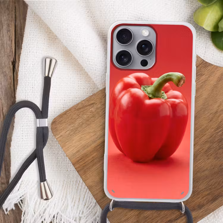 Phone case crossbody - Food - Bell Pepper - Red - Eten - Paprika - Rood Hoesje iPhone 16 Pro Max met koord klein