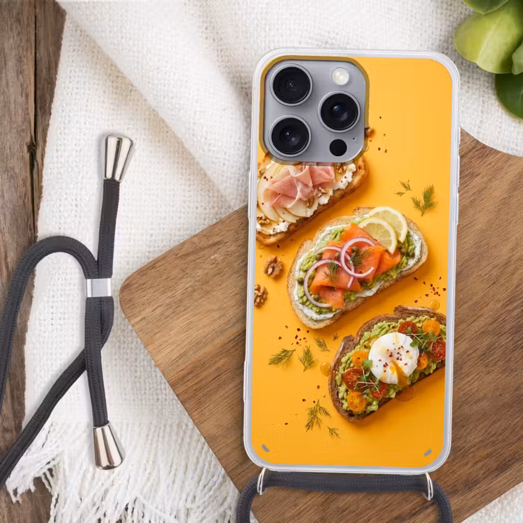 Eten - Brood - Ontbijt - Modern - Kleurrijk Hoesje iPhone 16 Pro Max met koord klein -sfeer4