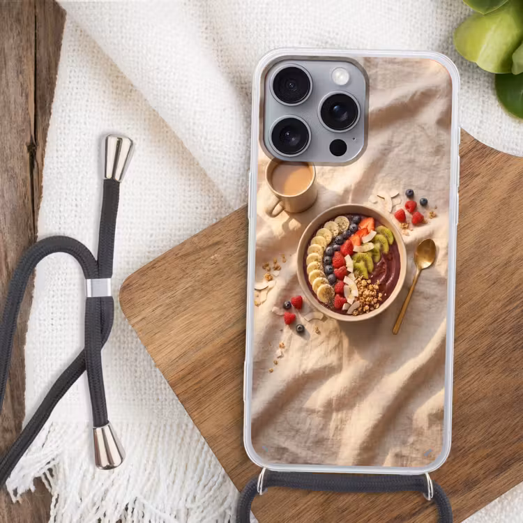 Eten - Ontbijtkom - Fruit - Gezond - Kleurrijk Hoesje iPhone 16 Pro Max met koord klein -sfeer4