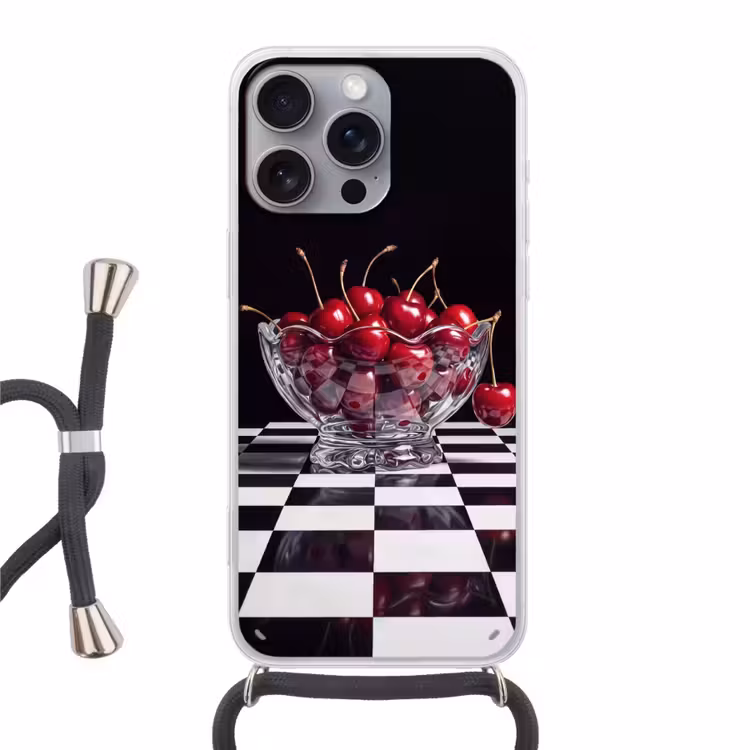 Phone case crossbody - Food - Cherries - Red - Eten - Kersen - Rood Hoesje iPhone 16 Pro Max met koord klein