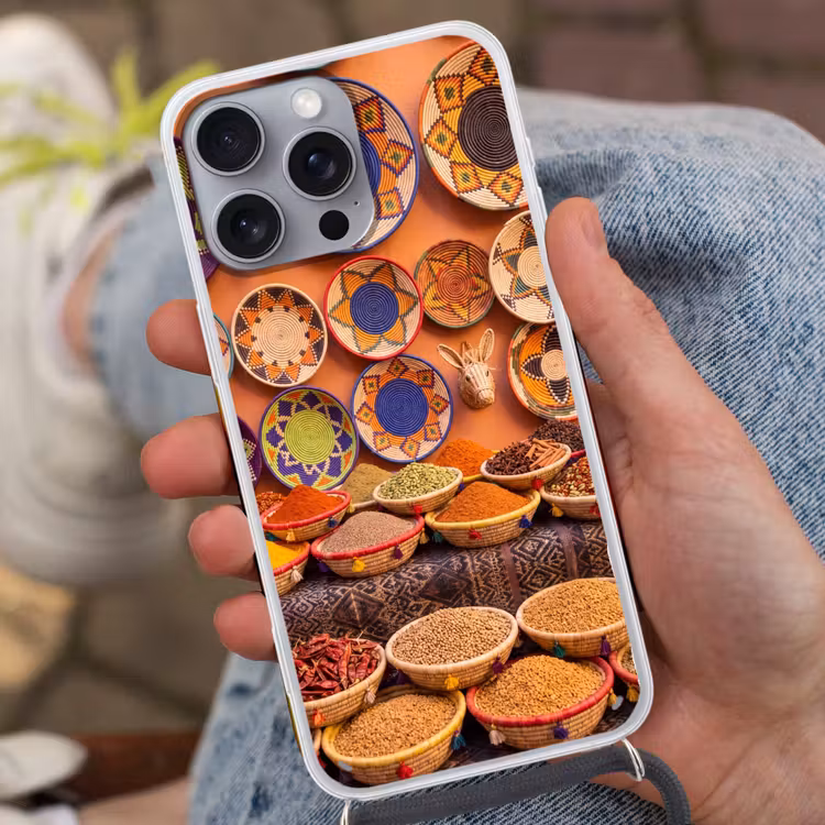 Phone case crossbody - Food - Colorful - Culture - Eten - Kleurrijk - Cultuur Hoesje iPhone 16 Pro Max met koord klein