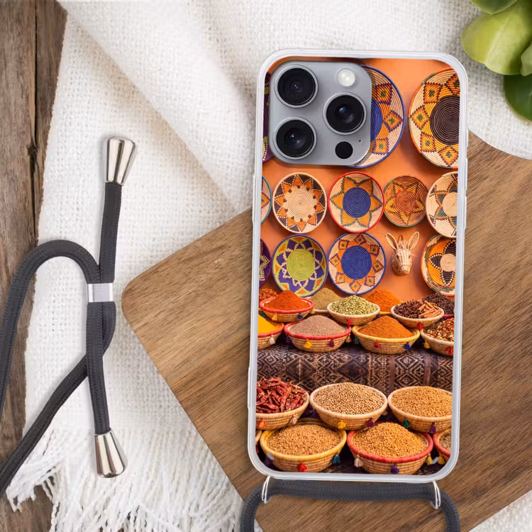 Phone case crossbody - Food - Colorful - Culture - Eten - Kleurrijk - Cultuur Hoesje iPhone 16 Pro Max met koord klein