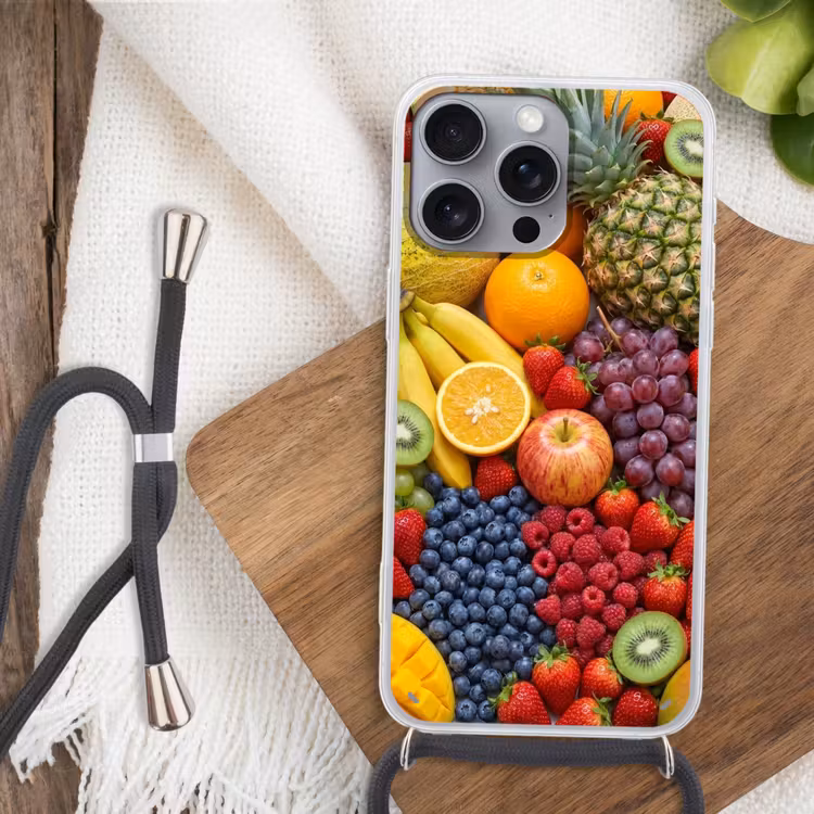 Eten - Fruit - Vers - Kleurrijk - Voeding Hoesje iPhone 16 Pro Max met koord klein -sfeer4