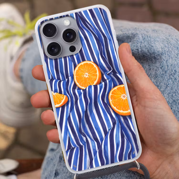 Phone case crossbody - Food - Fruit - Orange - Eten - Fruit - Oranje Hoesje iPhone 16 Pro Max met koord klein