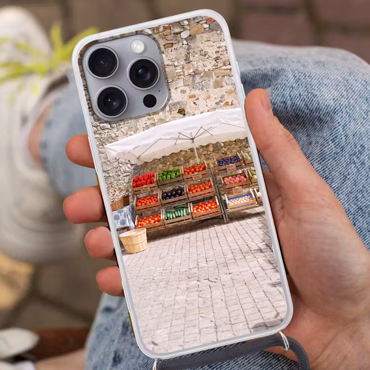Phone case crossbody - Food - Market - Fresh - Eten - Markt - Vers Hoesje iPhone 16 Pro Max met koord klein