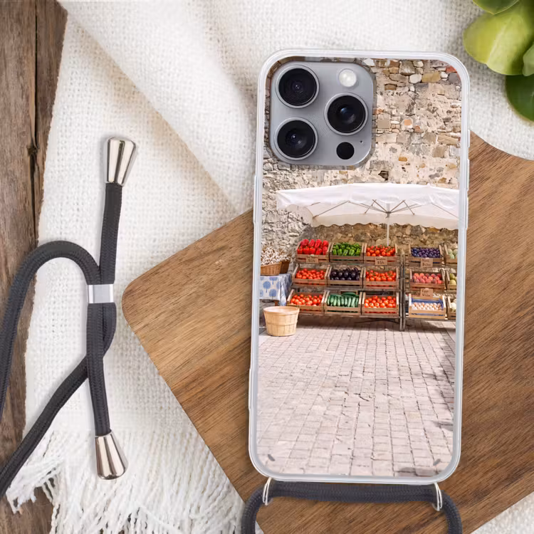 Phone case crossbody - Food - Market - Fresh - Eten - Markt - Vers Hoesje iPhone 16 Pro Max met koord klein