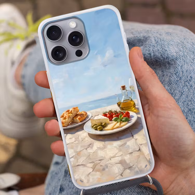 Eten - Middellandse Zee - Natuur - Geschilderd Hoesje iPhone 16 Pro Max met koord klein -sfeer3