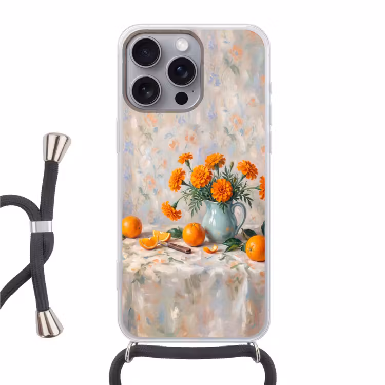 Phone case crossbody - Food - Orange - Art - Eten - Oranje - Kunst Hoesje iPhone 16 Pro Max met koord klein
