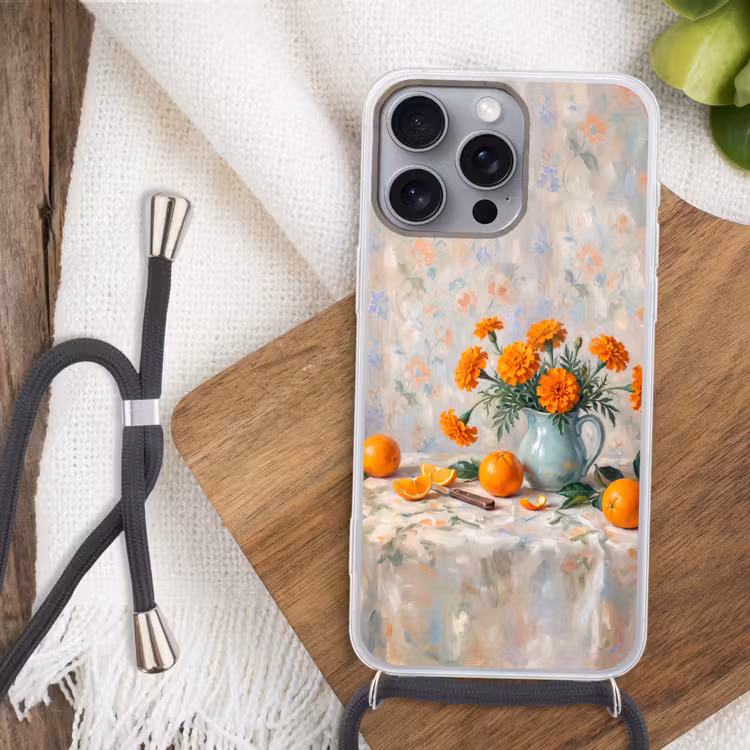 Phone case crossbody - Food - Orange - Art - Eten - Oranje - Kunst Hoesje iPhone 16 Pro Max met koord klein