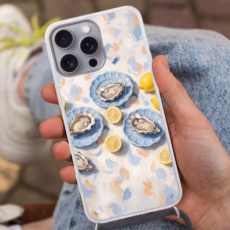 Eten - Oesters - Citroenen - Modern - Geel Hoesje iPhone 16 Pro Max met koord klein -sfeer3
