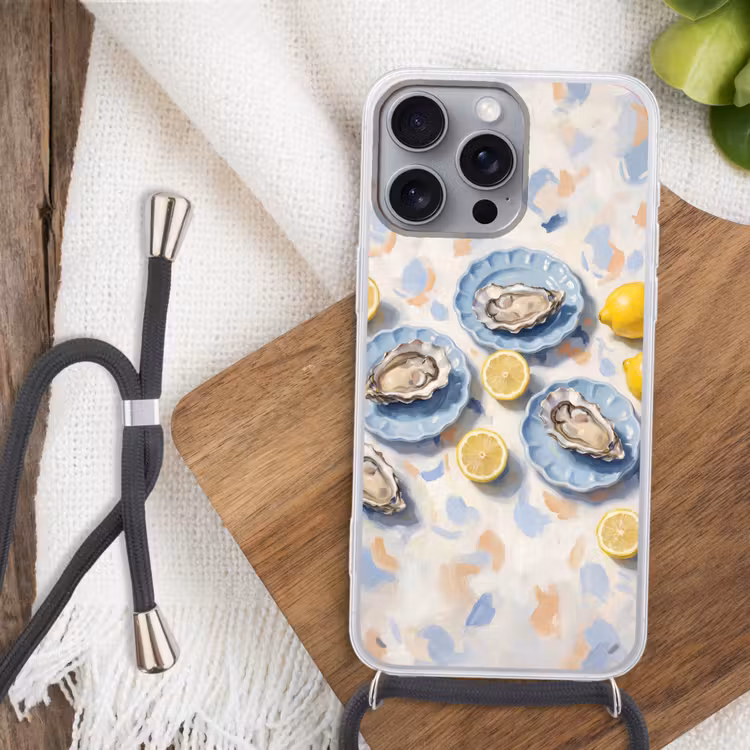 Eten - Oesters - Citroenen - Modern - Geel Hoesje iPhone 16 Pro Max met koord klein -sfeer4