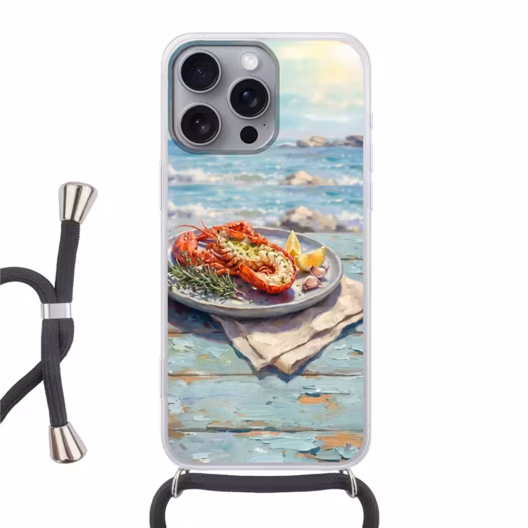 Eten - Zee - Kust - Modern - Blauw Hoesje iPhone 16 Pro Max met koord klein -3d