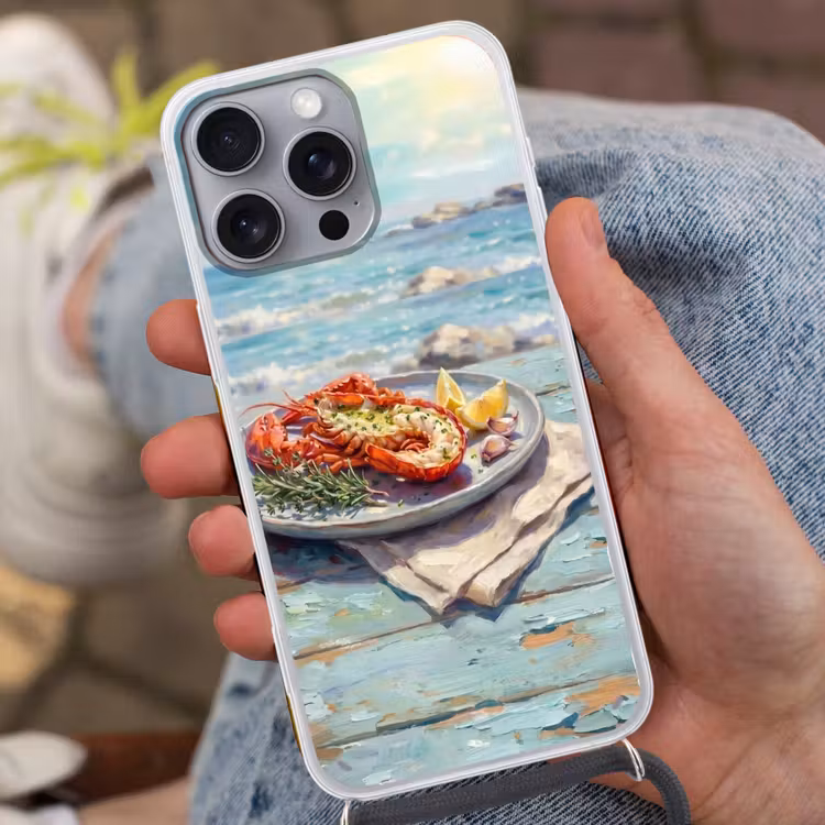 Eten - Zee - Kust - Modern - Blauw Hoesje iPhone 16 Pro Max met koord klein -sfeer3