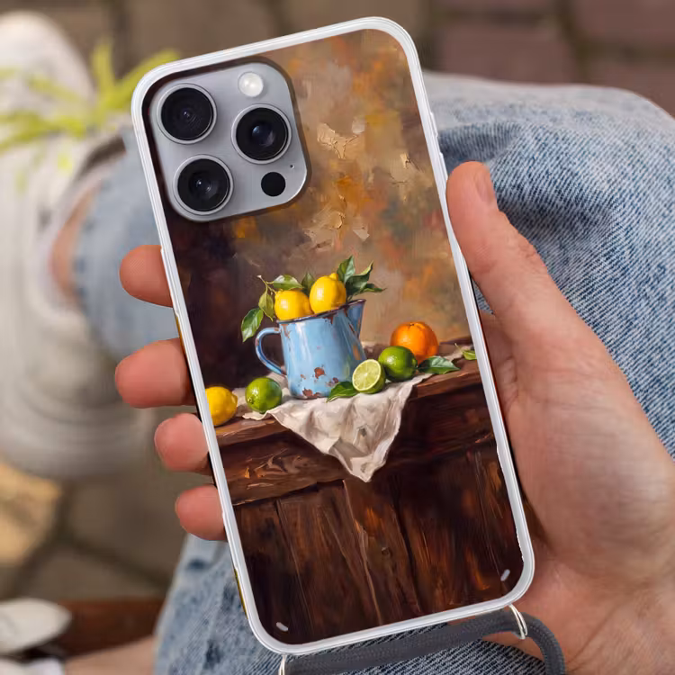 Phone case crossbody - Food - Still Life - Classical - Eten - Stilleven - Klassiek Hoesje iPhone 16 Pro Max met koord klein