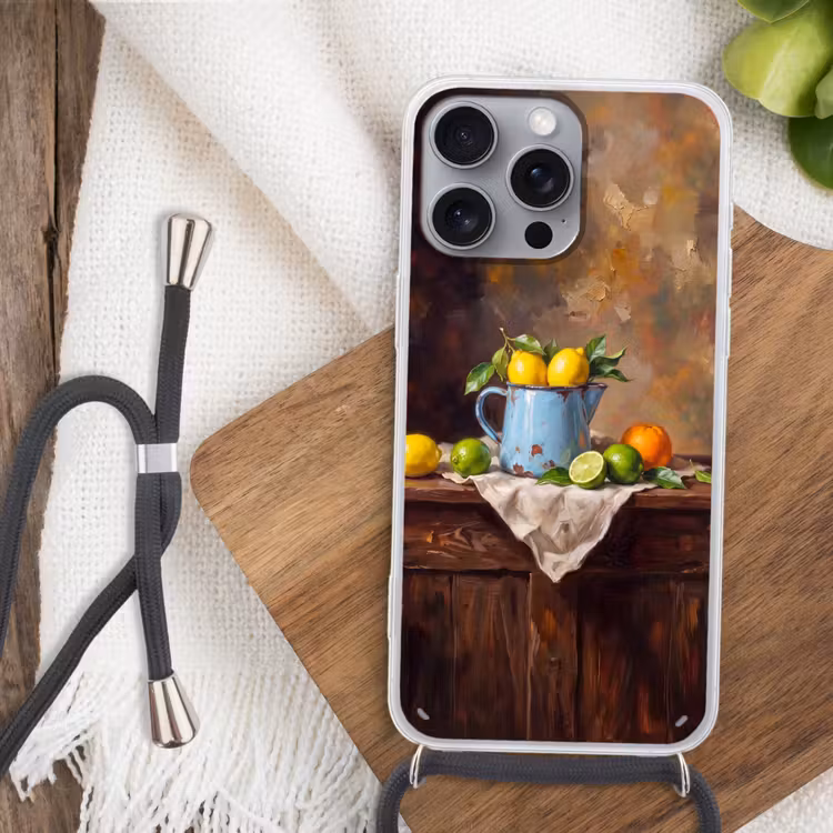 Phone case crossbody - Food - Still Life - Classical - Eten - Stilleven - Klassiek Hoesje iPhone 16 Pro Max met koord klein